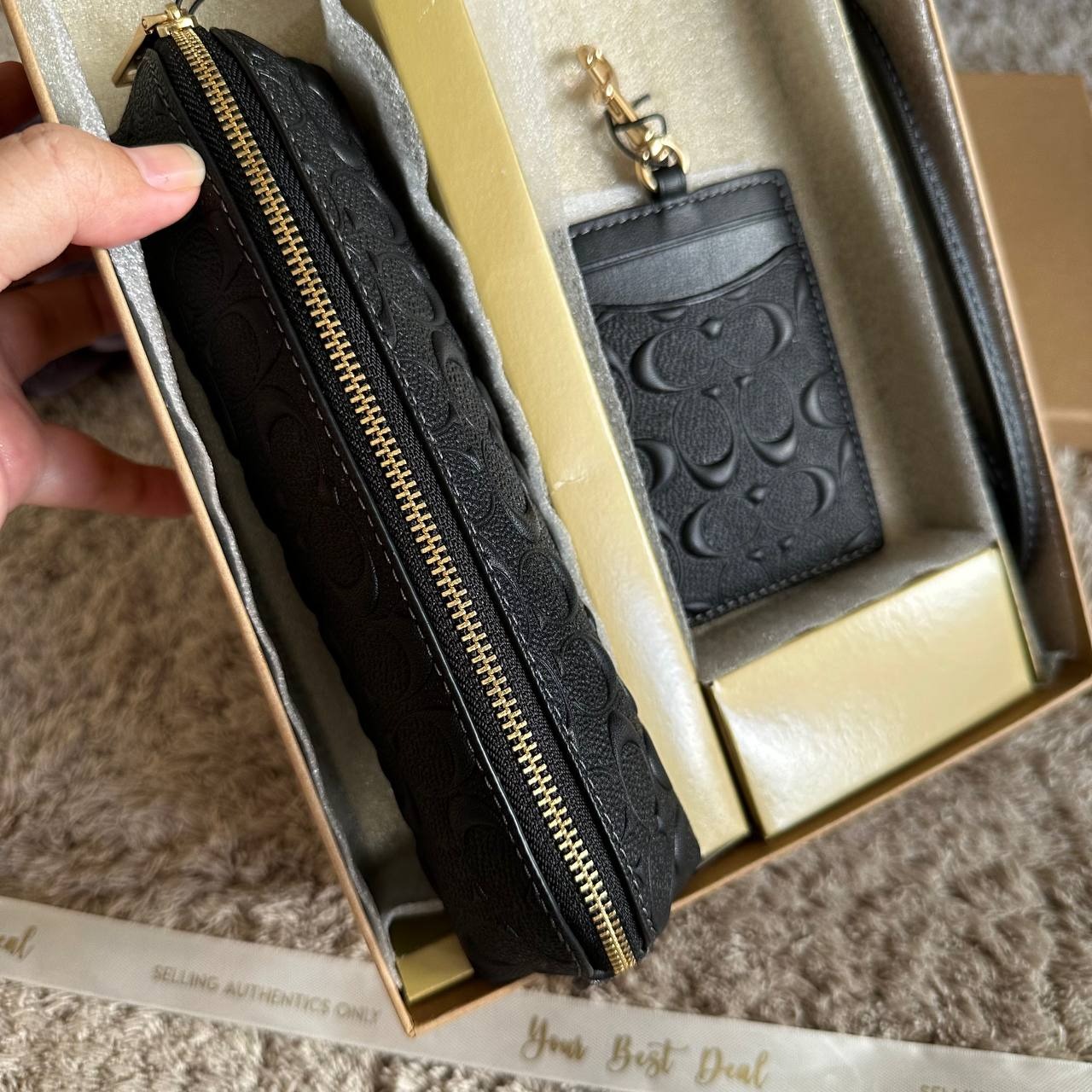 Coach Signature Embossed Boxed Pencil Case & Lanyard Set