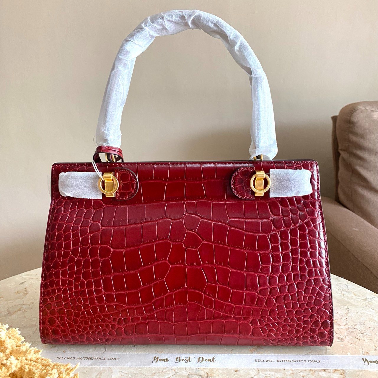 Tory Burch Lee Radziwill Small Croco Embossed Roma Red