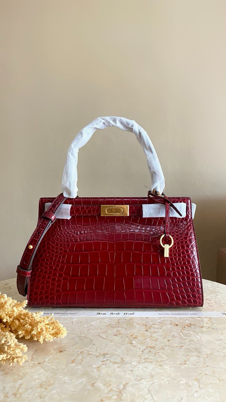 Tory Burch Lee Radziwill Small Croco Embossed Roma Red
