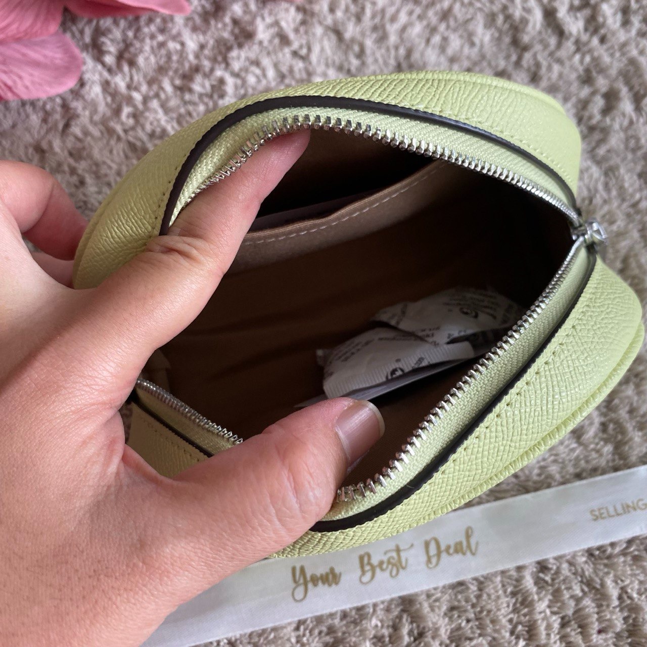 Coach Crossgrain  Dome Cosmetic Pouch and Case Pale Lime