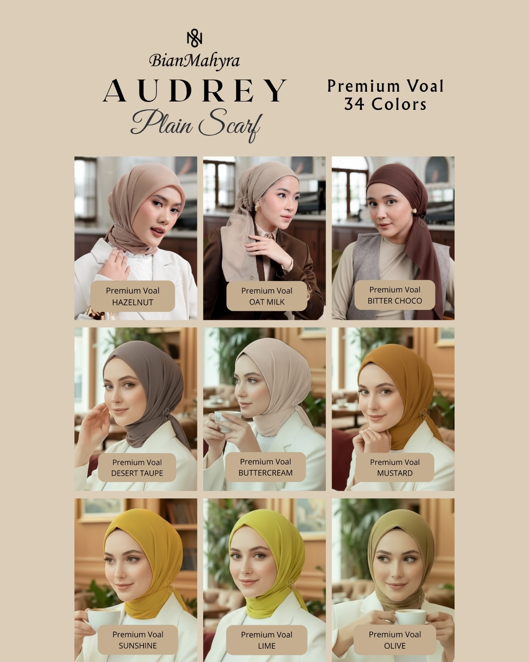 Audrey Plain Scarf Brown & Orange Series (Premium Voal)