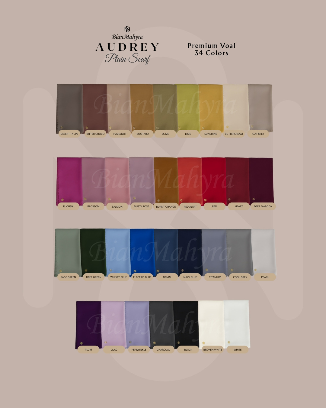 Audrey Plain Scarf Brown & Orange Series (Premium Voal)