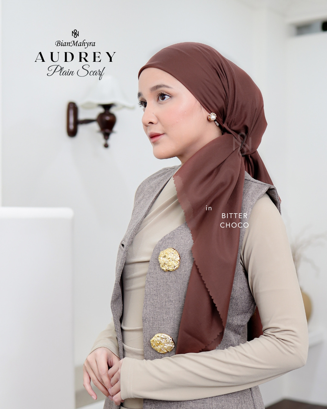 Audrey Plain Scarf Brown & Orange Series (Premium Voal)