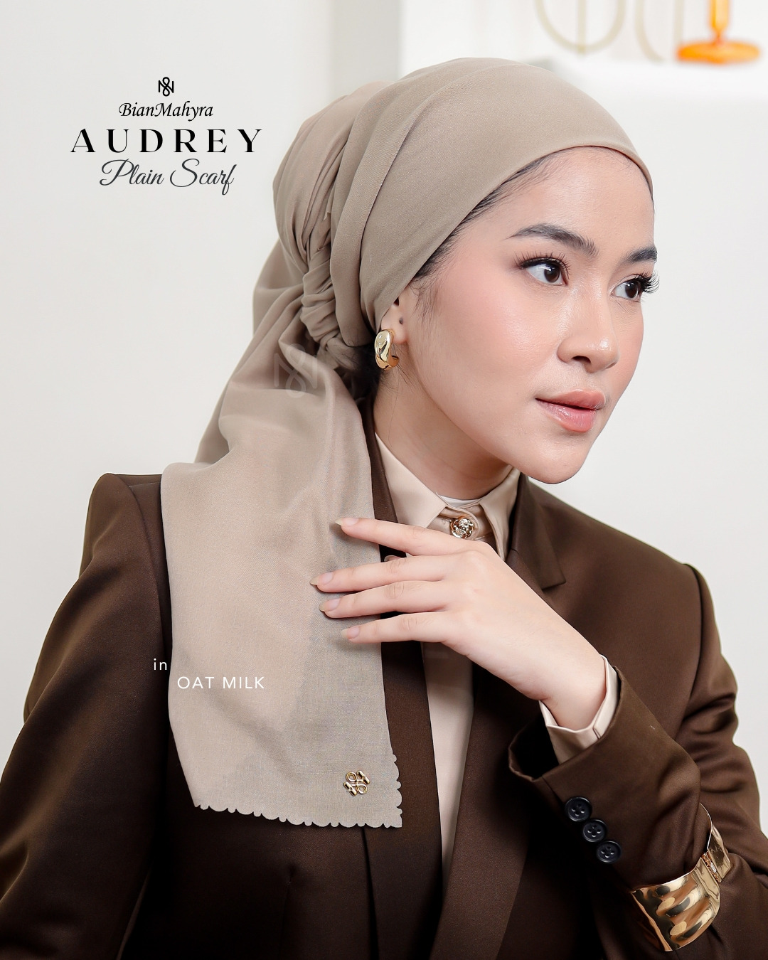 Audrey Plain Scarf Brown & Orange Series (Premium Voal)