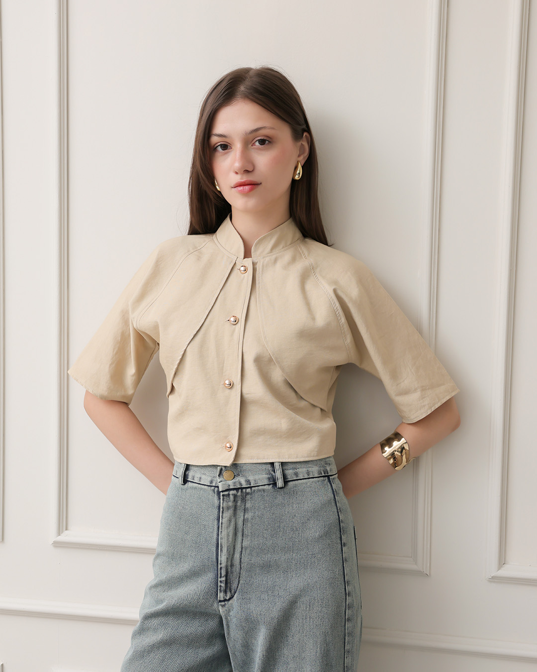 [Tutuloph] Violet Blouse | Blouse Wanita Kancing Depan | Atasan Lengan Pendek Kerah Elegan | Casual Big Size