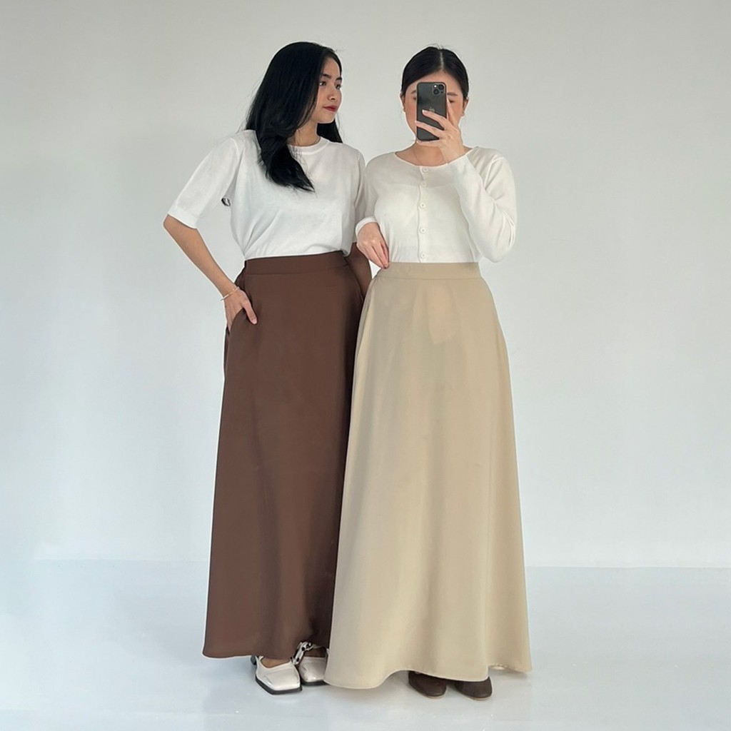 [Tutuloph] Jovie Long Skirt | Rok Minimalist Panjang Wanita Style Formal Casual | Pinggang Karet Bigsize Jumbo Normal