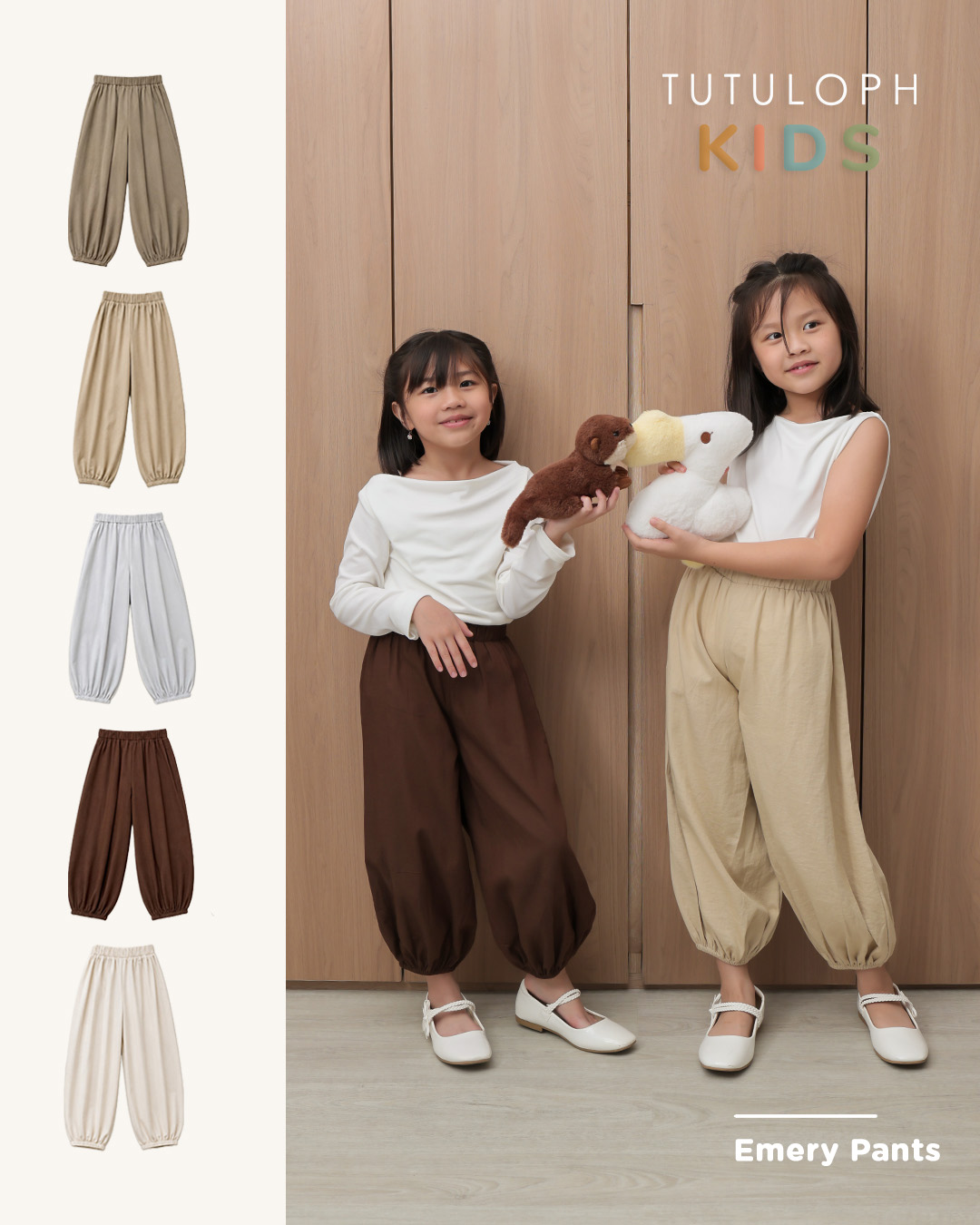 Emery Pants Kids | Celana Panjang Anak Perempuan | Bawahan Anak Casual Pinggang Karet | Usia 1-8 Tahun | TutuKids