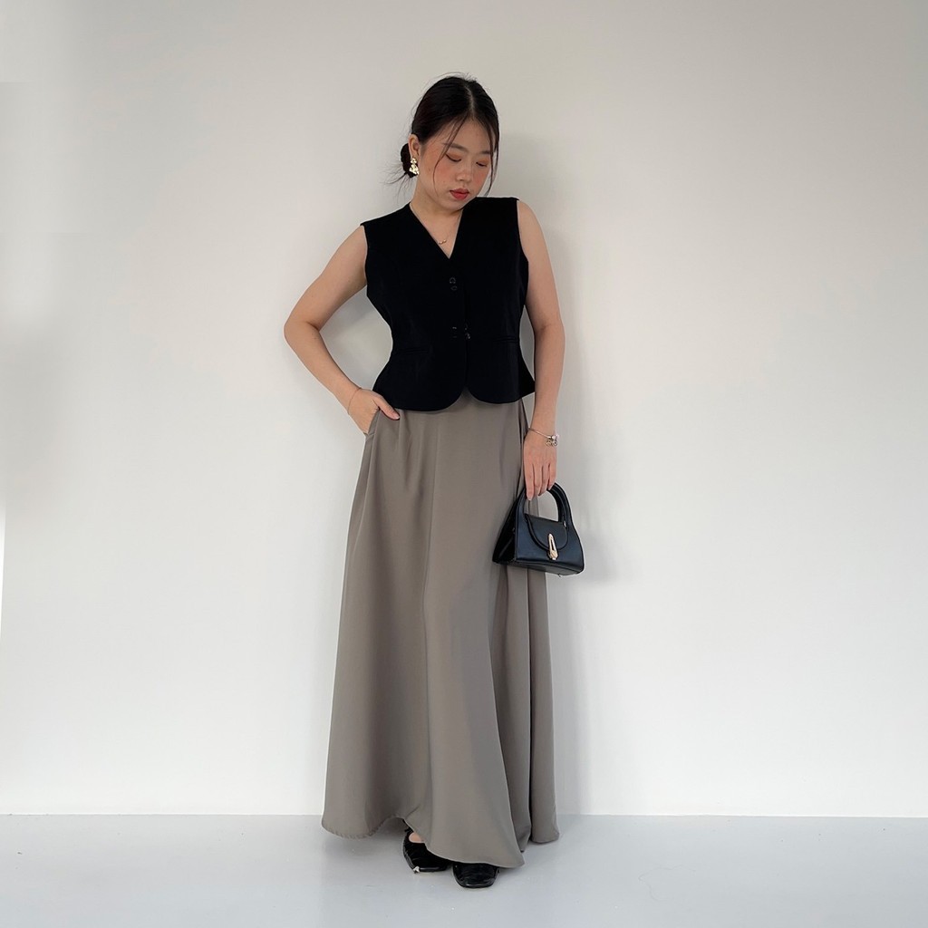 [Tutuloph] Jovie Long Skirt | Rok Minimalist Panjang Wanita Style Formal Casual | Pinggang Karet Bigsize Jumbo Normal
