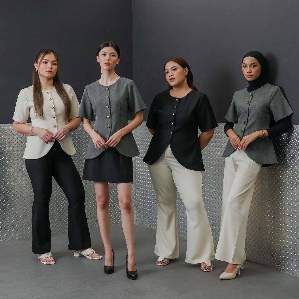 [Tutuloph] Aster Crewneck Top | Atasan Wanita Premium Kancing Gold | Luaran Elegan & Casual – Koleksi Eksklusif Fit to Big Size