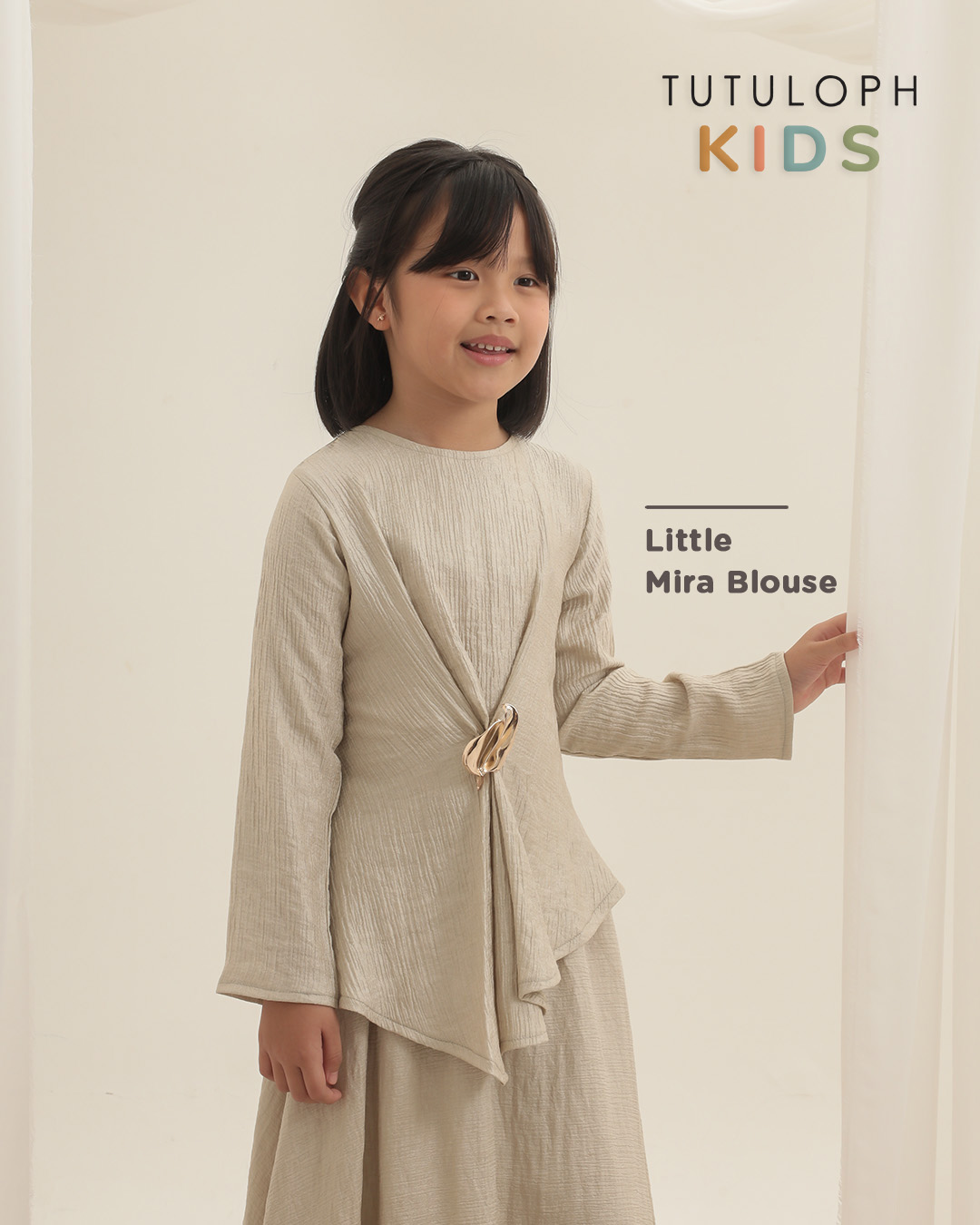 Little Mira Blouse Kids | Blouse Anak Perempuan One Button Lengan Panjang | Atasan Elegan Raya Collection | Usia 7-8 Tahun | TutuKids