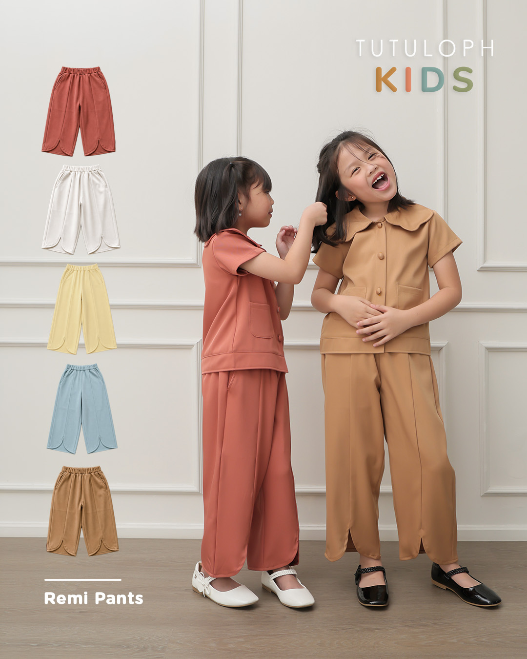 Remi Pants Kids | Celana Panjang Wide Leg Anak Perempuan | Bawahan Kulot Anak Casual Pinggang Karet | Usia 1-8 Tahun | TutuKids
