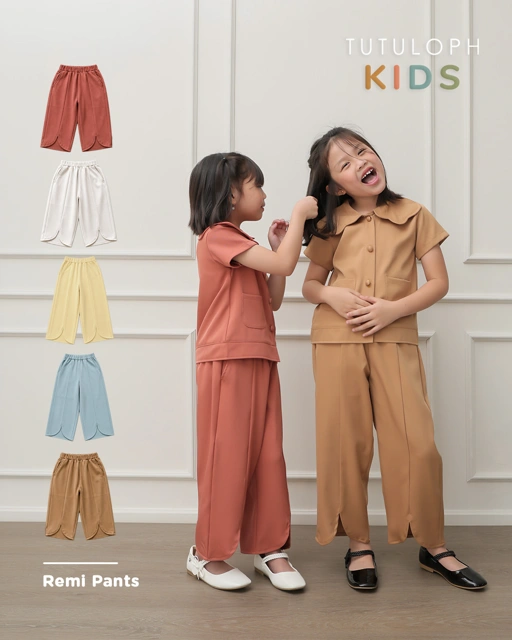 Remi Pants Kids | Celana Panjang Wide Leg Anak Perempuan | Bawahan Kulot Anak Casual Pinggang Karet | Usia 1-8 Tahun | TutuKids