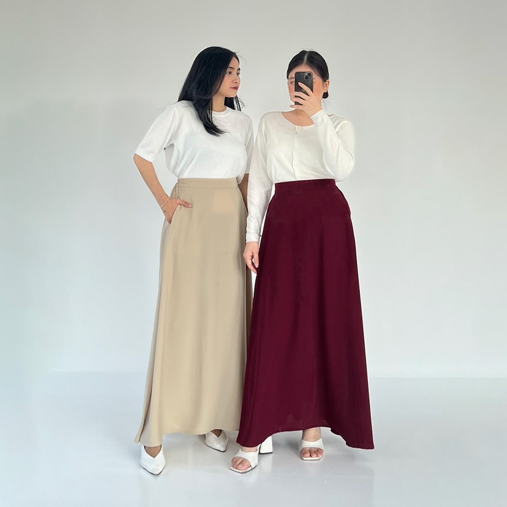 [Tutuloph] Jovie Long Skirt | Rok Minimalist Panjang Wanita Style Formal Casual | Pinggang Karet Bigsize Jumbo Normal