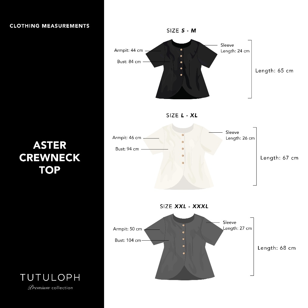 [Tutuloph] Aster Crewneck Top | Atasan Wanita Premium Kancing Gold | Luaran Elegan & Casual – Koleksi Eksklusif Fit to Big Size