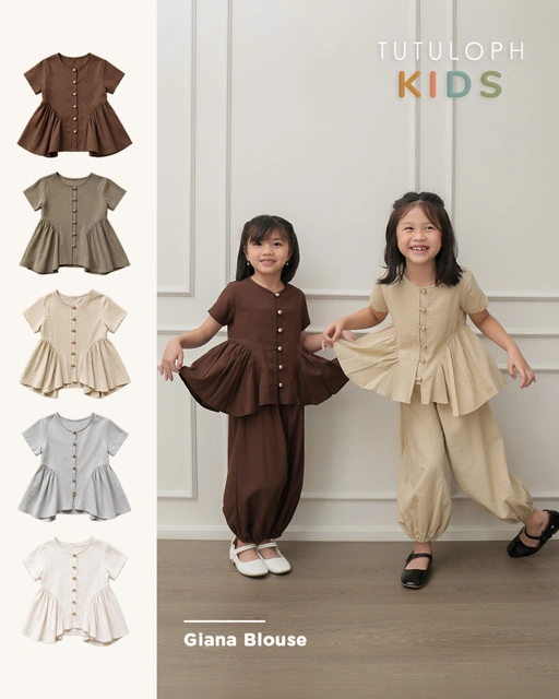 Giana Blouse Kids | Blouse Anak Perempuan Lengan Pendek | Atasan Anak Casual Peplum Kancing Depan | Usia 1-8 Tahun | TutuKids