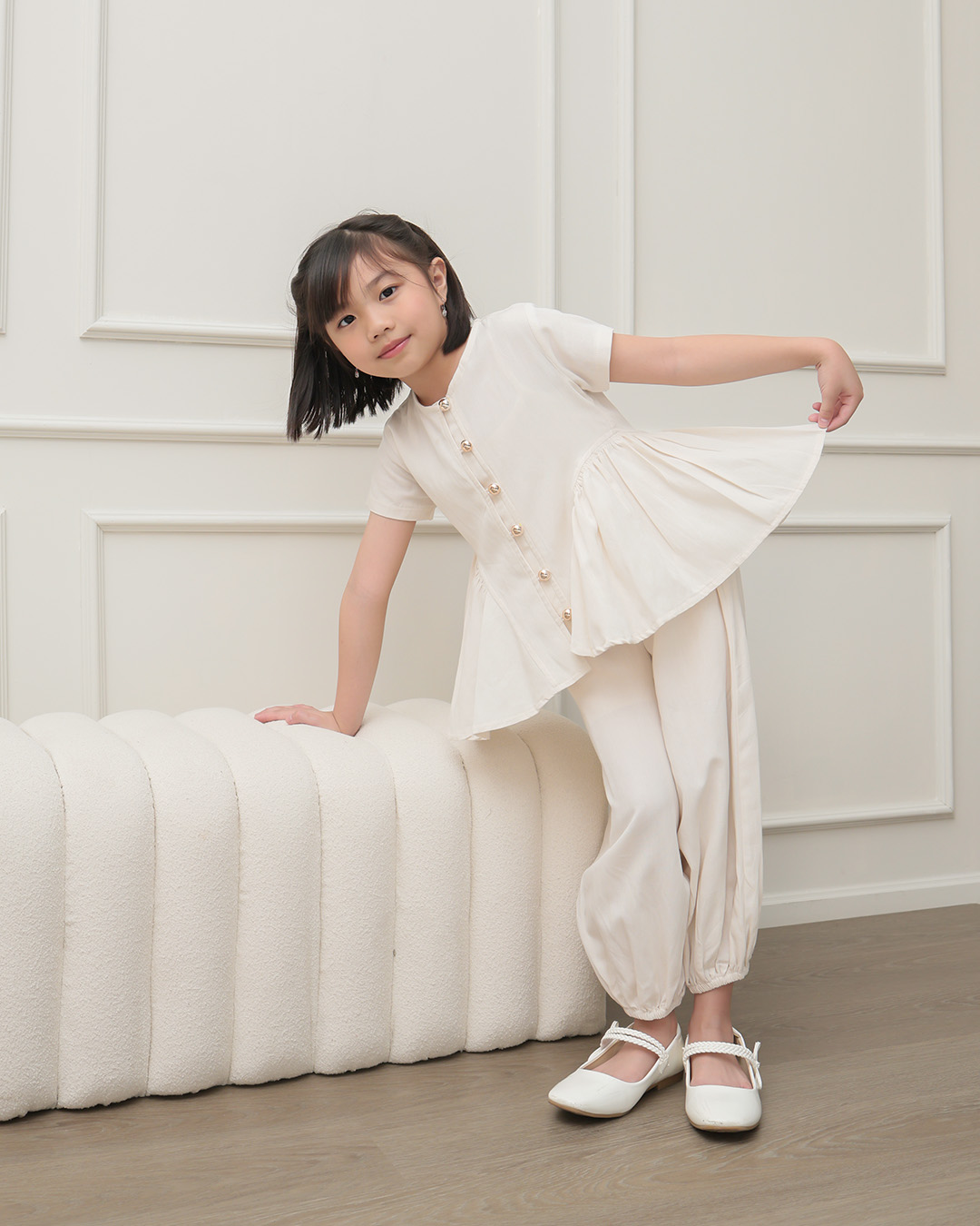 Giana Blouse Kids | Blouse Anak Perempuan Lengan Pendek | Atasan Anak Casual Peplum Kancing Depan | Usia 1-8 Tahun | TutuKids
