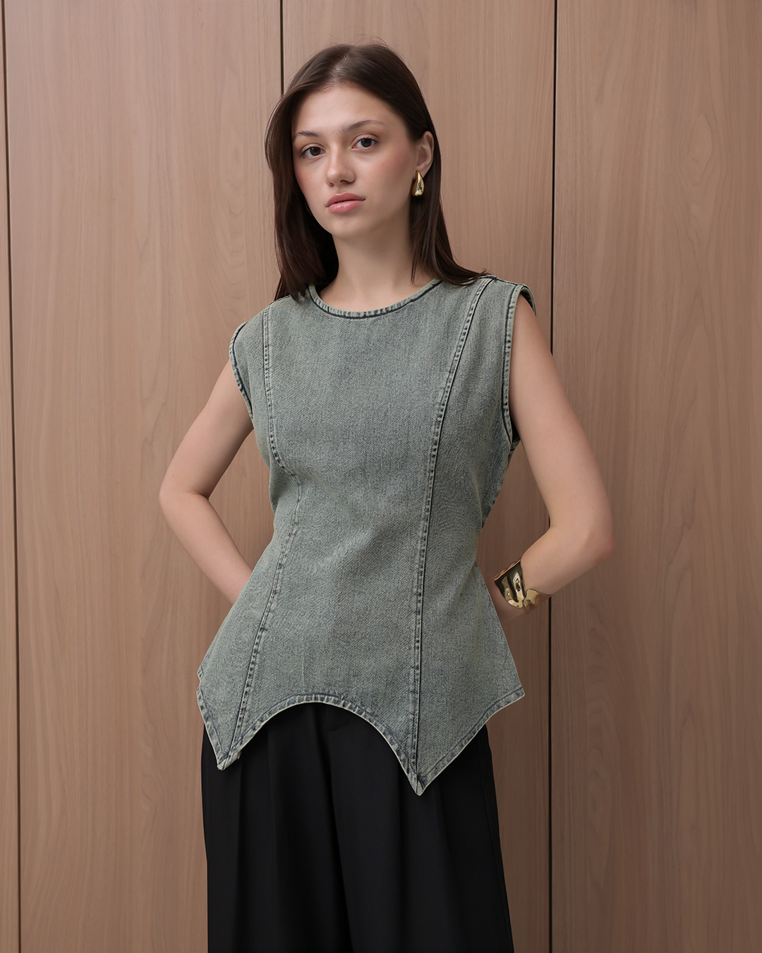 [Tutuloph] Maya Tank Top | Sleeveless Top Denim Wanita Elegan | Atasan Tanktop Tali Belakang | Denim Jeans Casual | Regular Casual Big Size