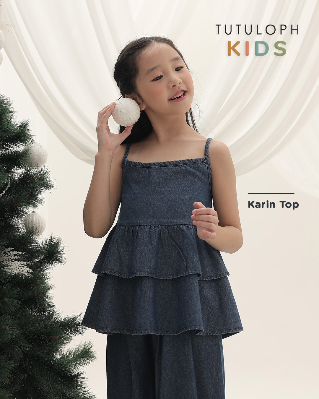 Karin Top Kids | Sleeveless Top Baju Denim Anak Perempuan | Usia 1-8 Tahun | Atasan Ruffle Jeans Anak Perempuan | Fashion Anak | TutuKids