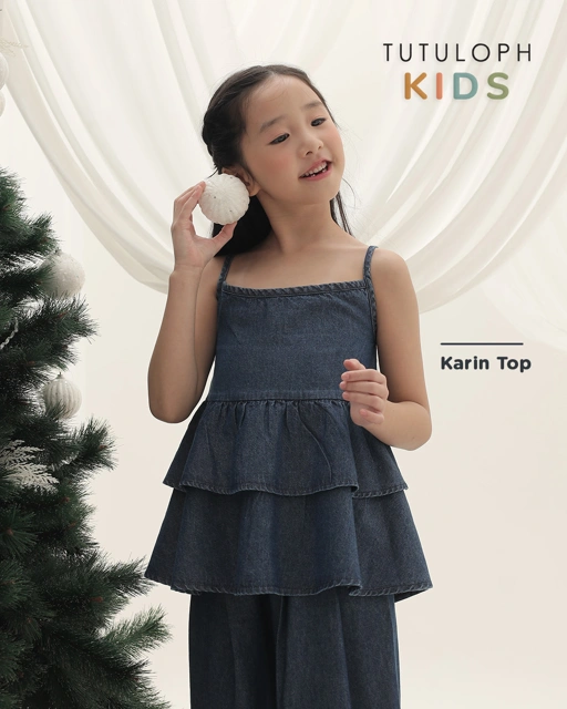 Image of Karin Top Kids | Sleeveless Top Baju Denim Anak Perempuan | Usia 1-8 Tahun | Atasan Ruffle Jeans Anak Perempuan | Fashion Anak | TutuKids