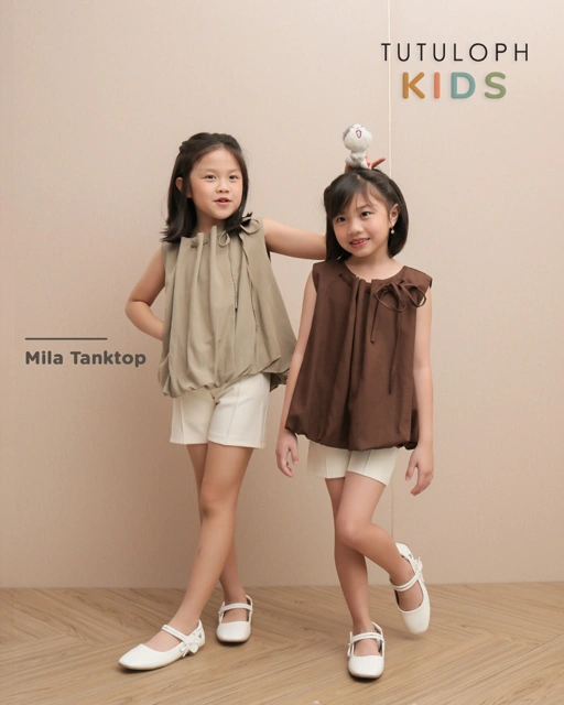 Mila Tank Top Kids | Blouse Tank Top Serut Fashion Anak Perempuan | Atasan Balloon Sleeveless Casual Round Neck | Usia 1-8 Tahun | TutuKids