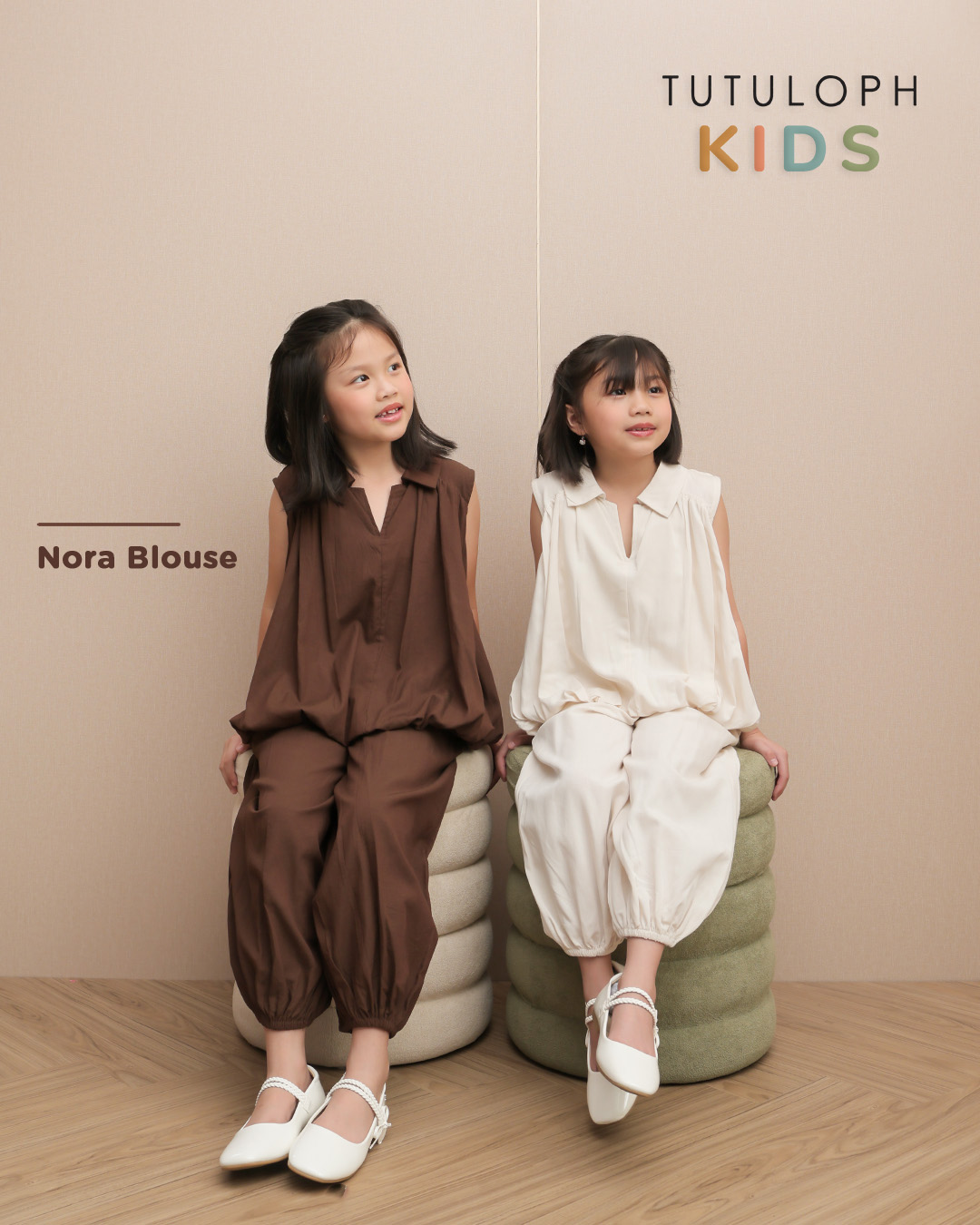 Nora Blouse Kids | Sleeveless Blouse Anak Perempuan | Atasan Anak Casual V-Neck Kerah | Usia 1-8 Tahun | TutuKids