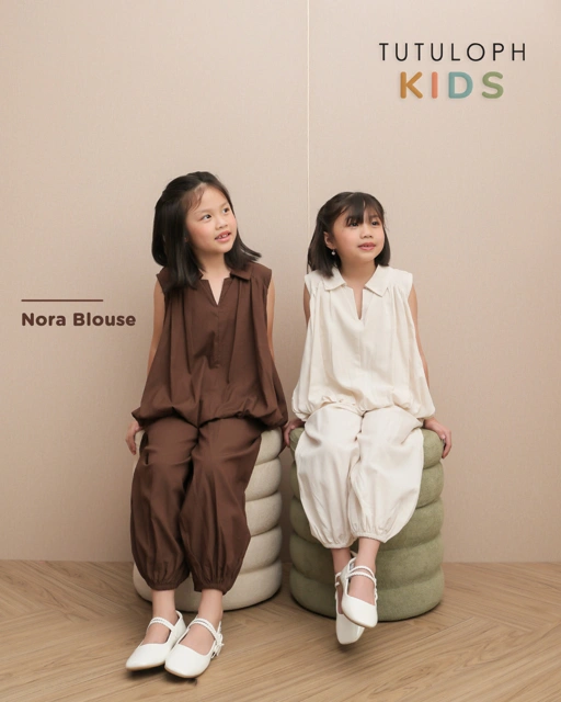 Nora Blouse Kids | Sleeveless Blouse Anak Perempuan | Atasan Anak Casual V-Neck Kerah | Usia 1-8 Tahun | TutuKids