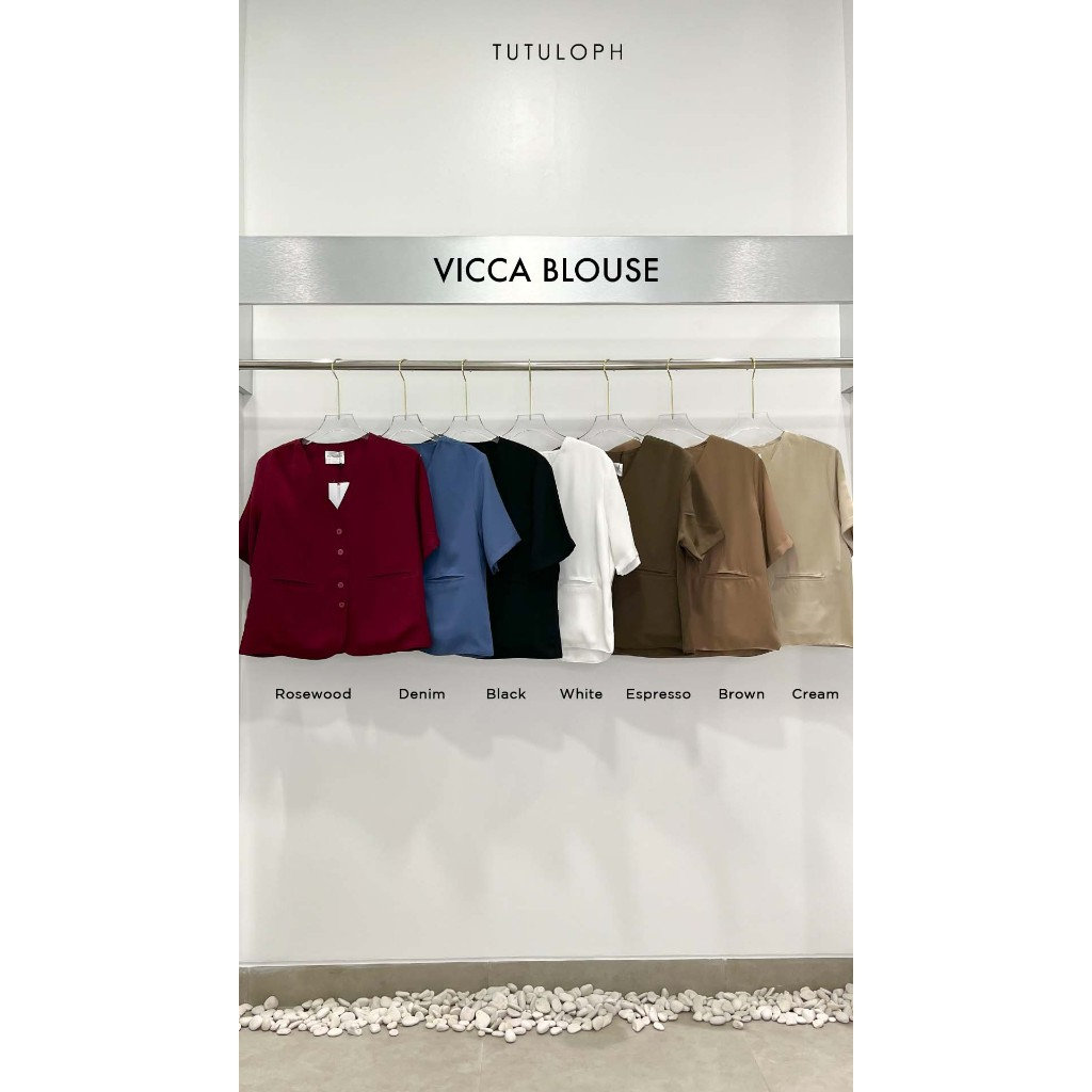 [Tutuloph] Vicca Blouse | Office Shirt | Atasan Kemeja Wanita Casual Fashion Kantor Blouse Kancing Lengan Pendek Top Bigsize