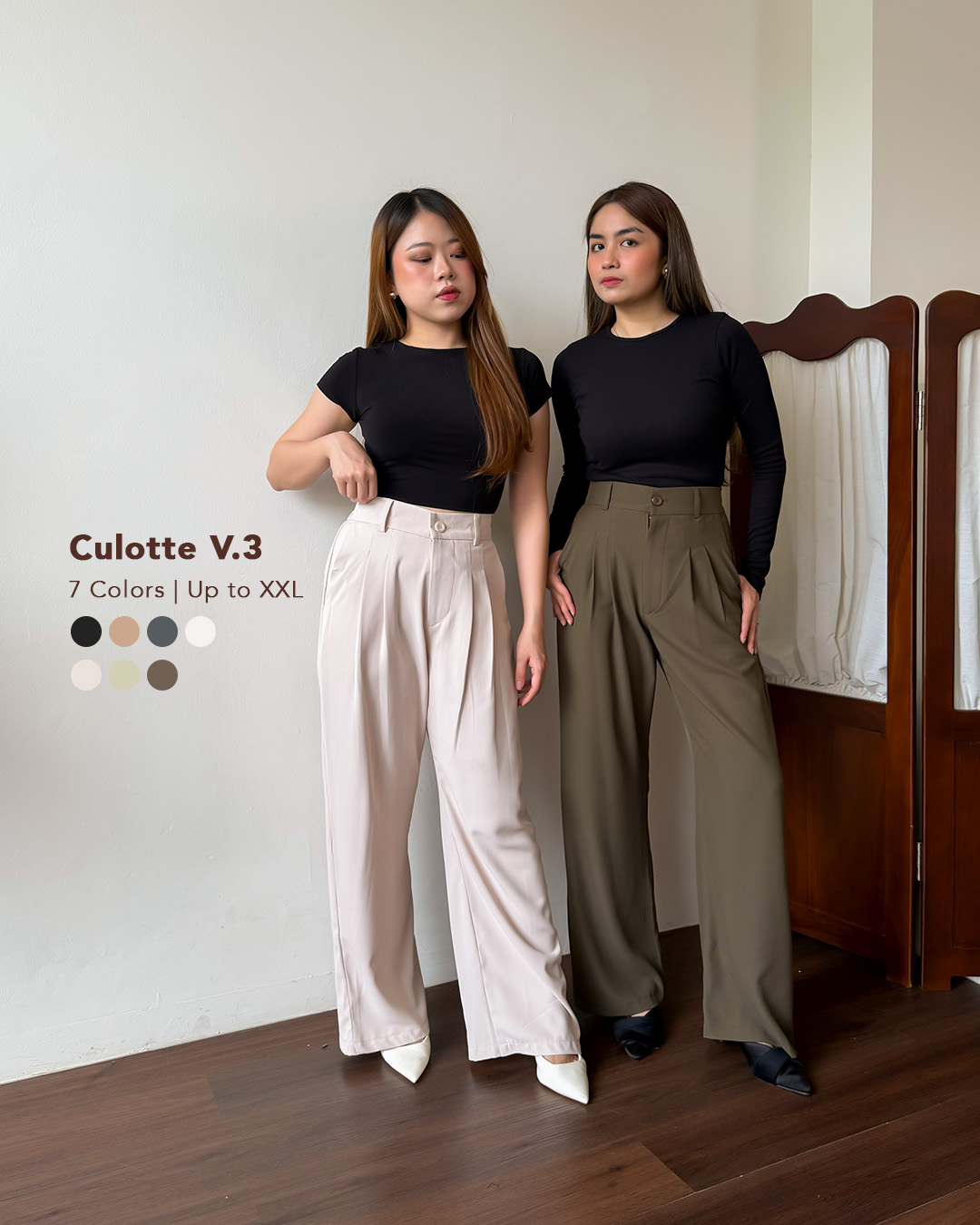 [Tutuloph] Basic Long Kulot V3 | Kulot Celana Karet Kantor Highwaist Pants | Flowy Pants All size Normal Big size Premium Bawahan