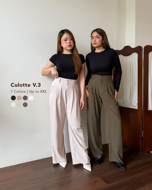 [Tutuloph] Basic Long Kulot V3 | Kulot Celana Karet Kantor Highwaist Pants | Flowy Pants All size Normal Big size Premium Bawahan