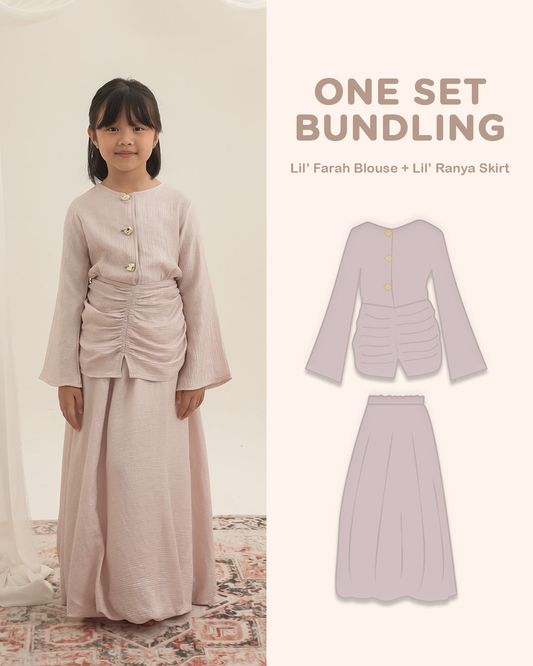 One Set Little Ranya Skirt + Little Mira Blouse/Little Farah Blouse Kids | Bawahan Rok Panjang dan Atasan Anak Perempuan | Usia 7-8 Tahun | Bawahan dan Atasan Anak | Tutu Kids