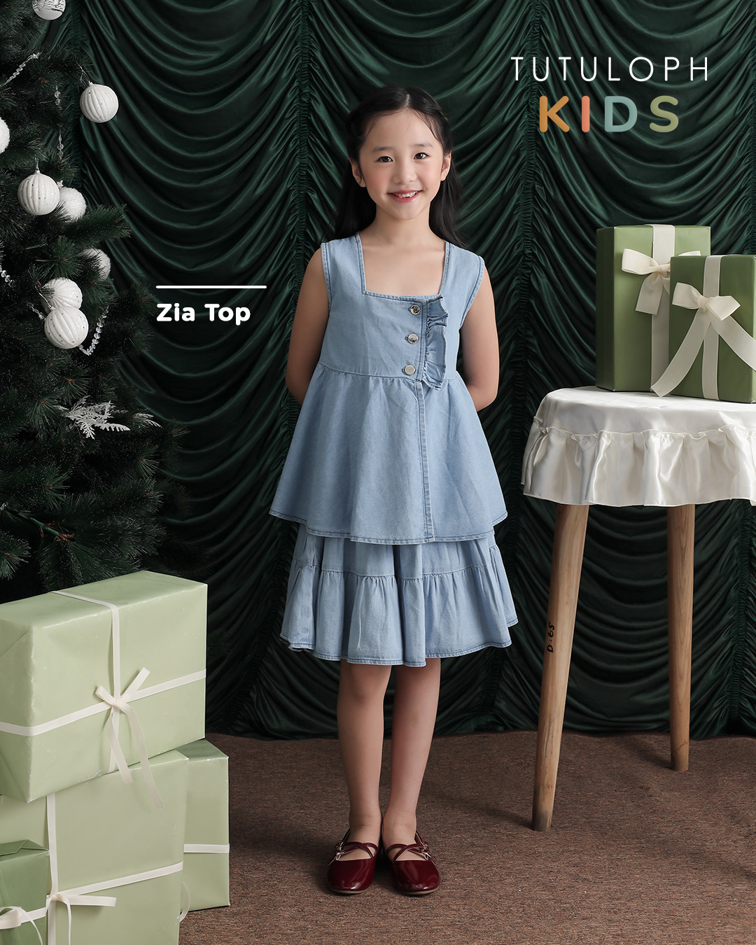 Zia Top Kids | Button Top Baju Denim Anak Perempuan | Usia 1-8 Tahun | Atasan Jeans Anak Perempuan | Fashion Anak | TutuKids