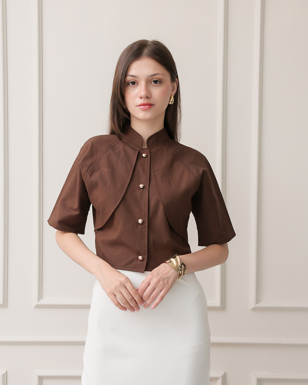 [Tutuloph] Violet Blouse | Blouse Wanita Kancing Depan | Atasan Lengan Pendek Kerah Elegan | Casual Big Size