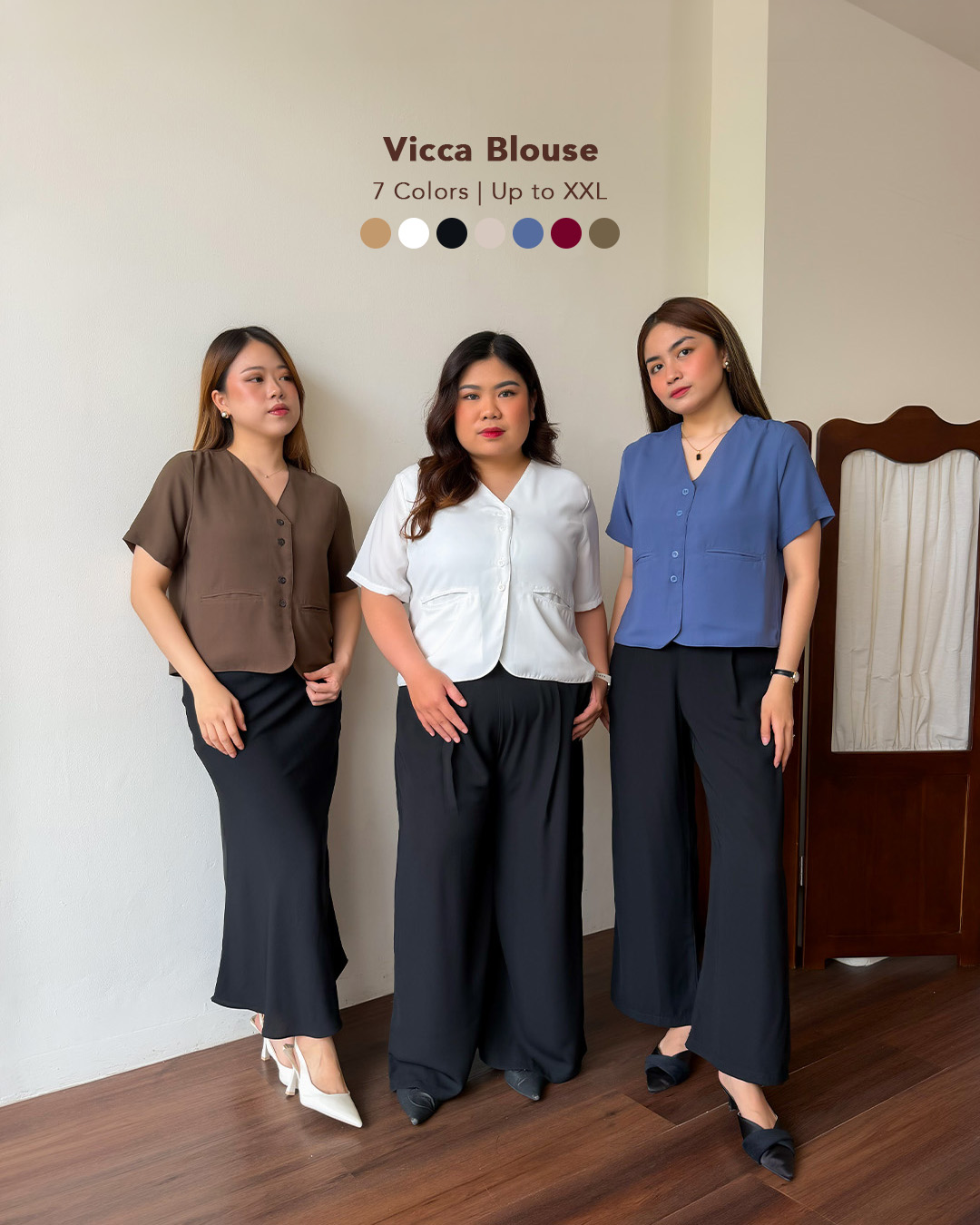 [Tutuloph] Vicca Blouse | Office Shirt | Atasan Kemeja Wanita Casual Fashion Kantor Blouse Kancing Lengan Pendek Top Bigsize