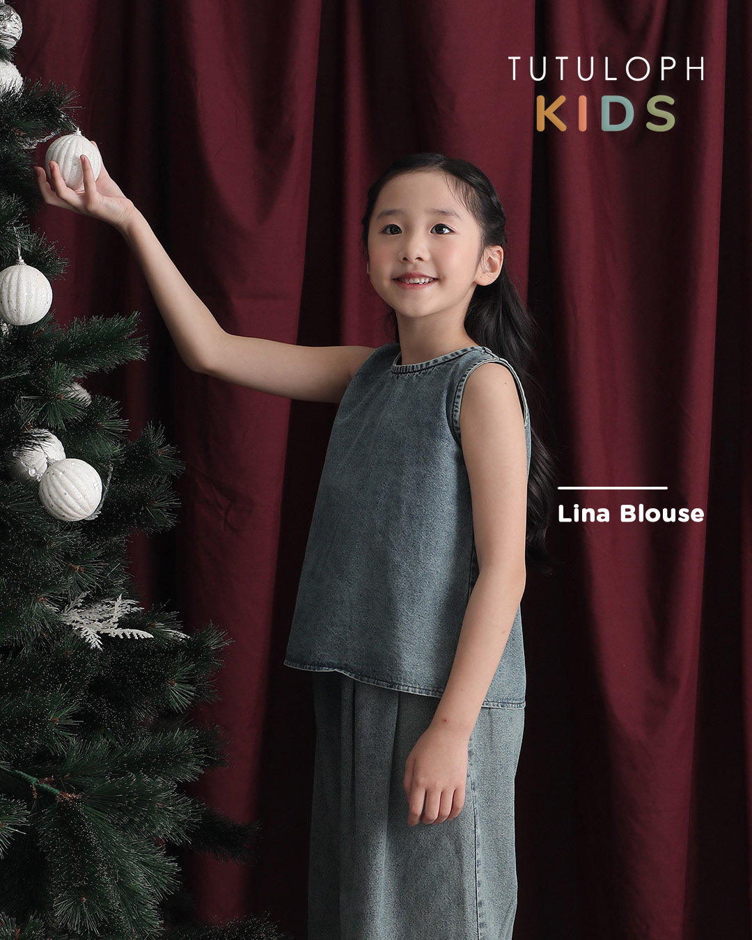 Lina Blouse Kids | Sleeveless Top Tali Pita Baju Denim Anak Perempuan | Usia 1-8 Tahun | Atasan Jeans Anak Perempuan | Fashion Anak | TutuKids