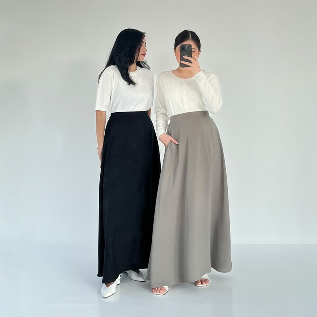 [Tutuloph] Jovie Long Skirt | Rok Minimalist Panjang Wanita Style Formal Casual | Pinggang Karet Bigsize Jumbo Normal