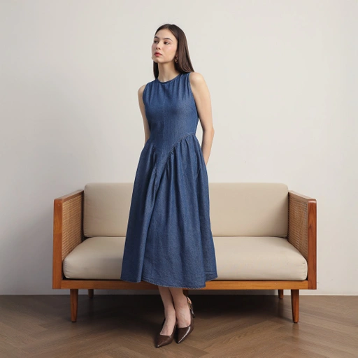 Image of [Tutuloph] Vivian Dress | Dress Wanita Denim Jeans - Denim Collection | Terusan Kasual Dress Navy Casual Fashion Normal Bigsize
