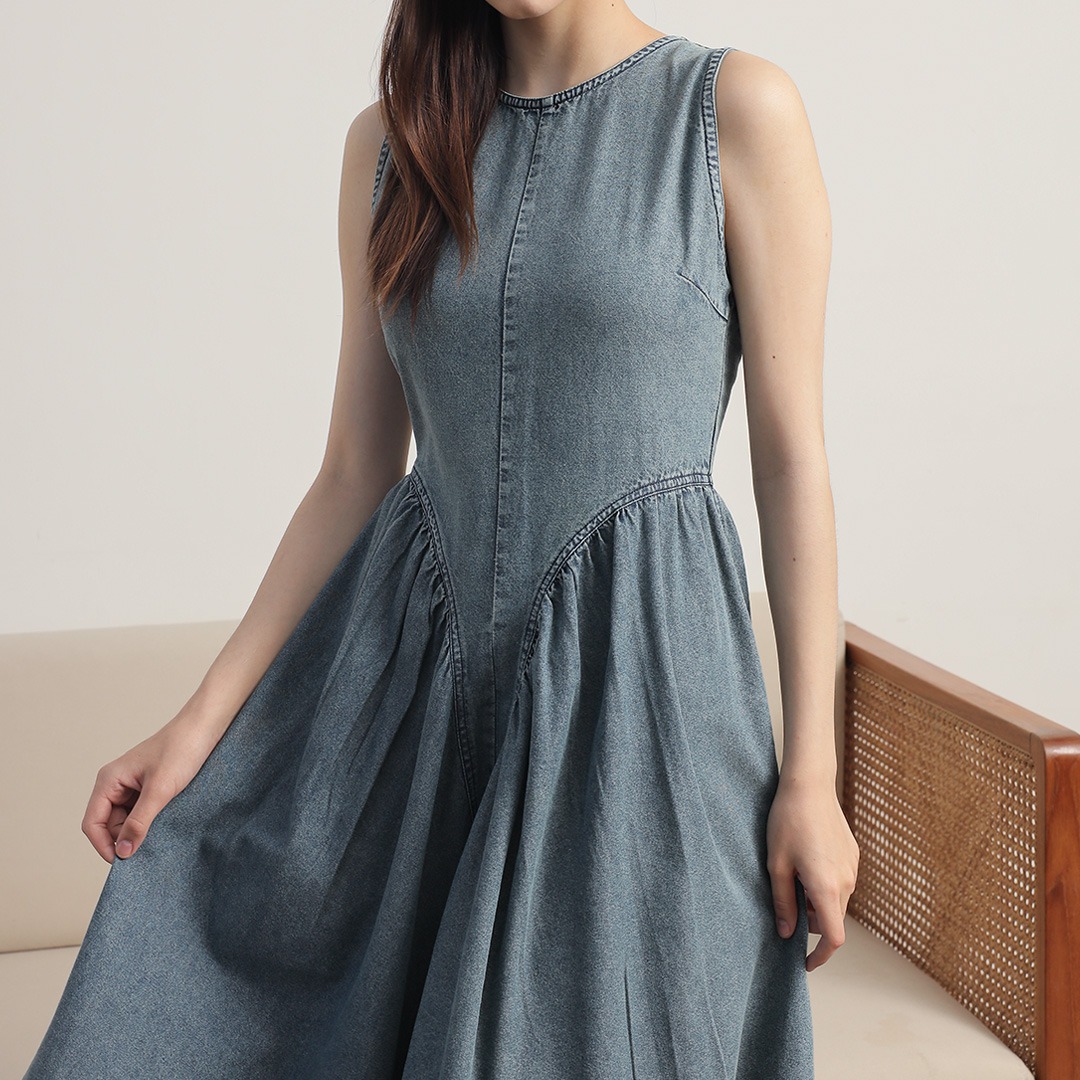 [Tutuloph] Vivian Dress | Dress Wanita Denim Jeans - Denim Collection | Terusan Kasual Dress Navy Casual Fashion Normal Bigsize