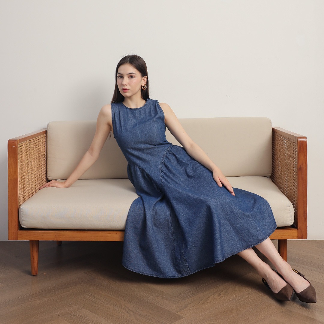 [Tutuloph] Vivian Dress | Dress Wanita Denim Jeans - Denim Collection | Terusan Kasual Dress Navy Casual Fashion Normal Bigsize