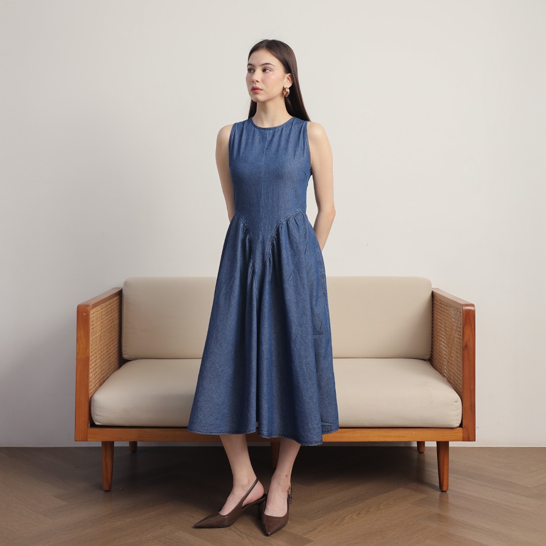 [Tutuloph] Vivian Dress | Dress Wanita Denim Jeans - Denim Collection | Terusan Kasual Dress Navy Casual Fashion Normal Bigsize