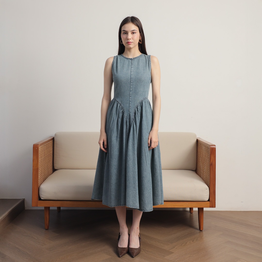 [Tutuloph] Vivian Dress | Dress Wanita Denim Jeans - Denim Collection | Terusan Kasual Dress Navy Casual Fashion Normal Bigsize