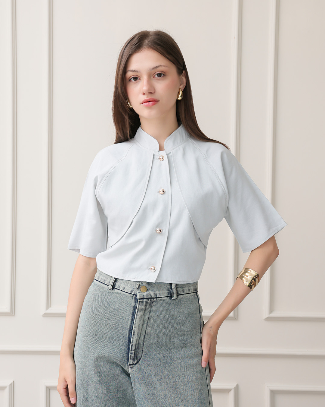 [Tutuloph] Violet Blouse | Blouse Wanita Kancing Depan | Atasan Lengan Pendek Kerah Elegan | Casual Big Size