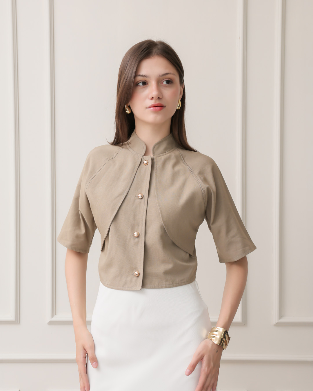 [Tutuloph] Violet Blouse | Blouse Wanita Kancing Depan | Atasan Lengan Pendek Kerah Elegan | Casual Big Size