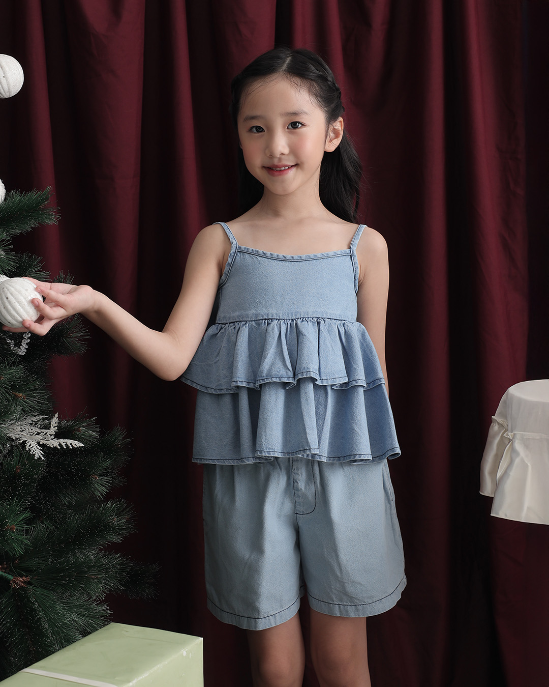 Karin Top Kids | Sleeveless Top Baju Denim Anak Perempuan | Usia 1-8 Tahun | Atasan Ruffle Jeans Anak Perempuan | Fashion Anak | TutuKids