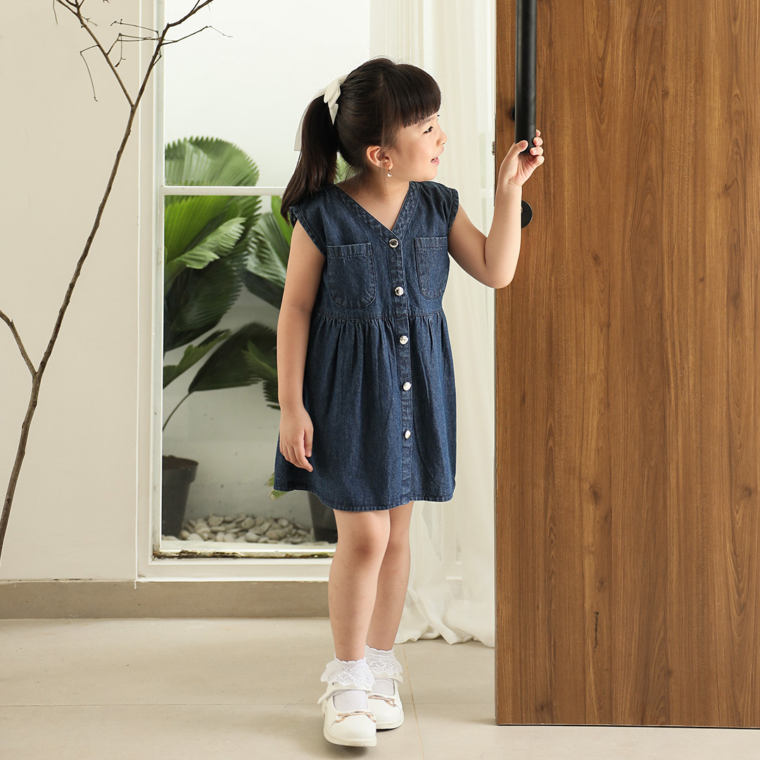 Olive Dress Kids | Dress Denim Anak Perempuan | Usia 1-10 Tahun | Baju Anak Perempuan |  Fashion Anak | TutuKids