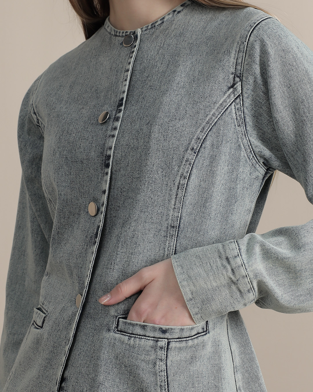 [Tutuloph] Enia Top | Atasan Denim Wanita Kancing Depan | Lengan Panjang Tali Belakang | Denim Jeans Casual | Regular Casual Big Size