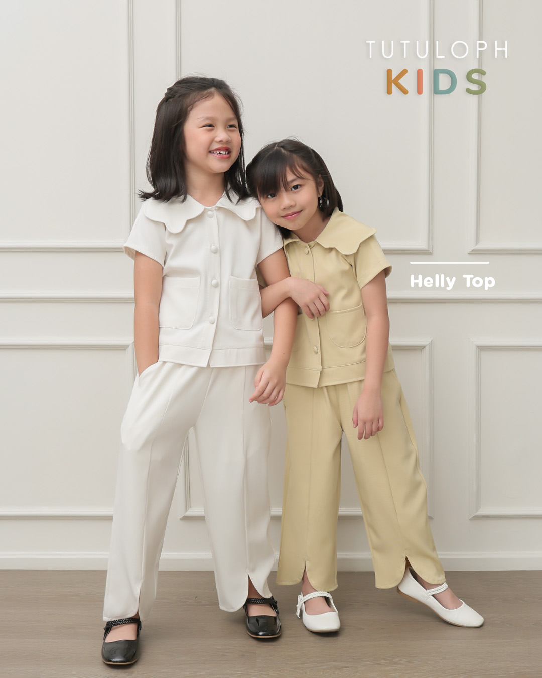Helly Top Kids | Blouse Anak Perempuan Lengan Pendek | Atasan Anak Casual Peterpan Collar Kancing Depan | Usia 1-8 Tahun | TutuKids