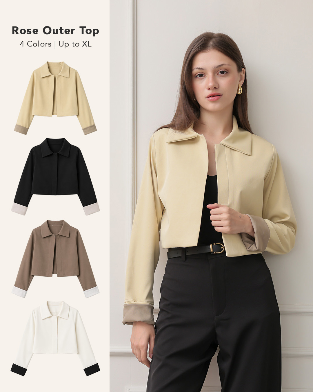 [Tutuloph] Rose Outer Top | Outer Wanita Round Neck Kerah | Atasan Wanita Lengan Panjang 2 Warna Elegan | Casual Bigsize
