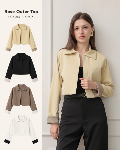 [Tutuloph] Rose Outer Top | Outer Wanita Round Neck Kerah | Atasan Wanita Lengan Panjang 2 Warna Elegan | Casual Bigsize