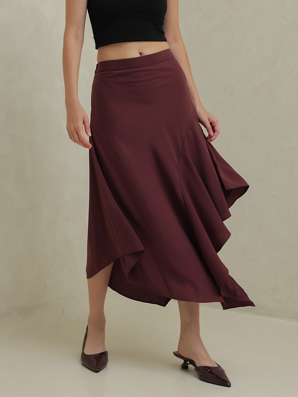 [Tutuloph] Mae Skirt | Rok Midi Ruffle Asimetris Wanita | Rok Gelombang Elegan & Stylish – Fit to Big Size, Cocok untuk Casual & Semi Formal Look
