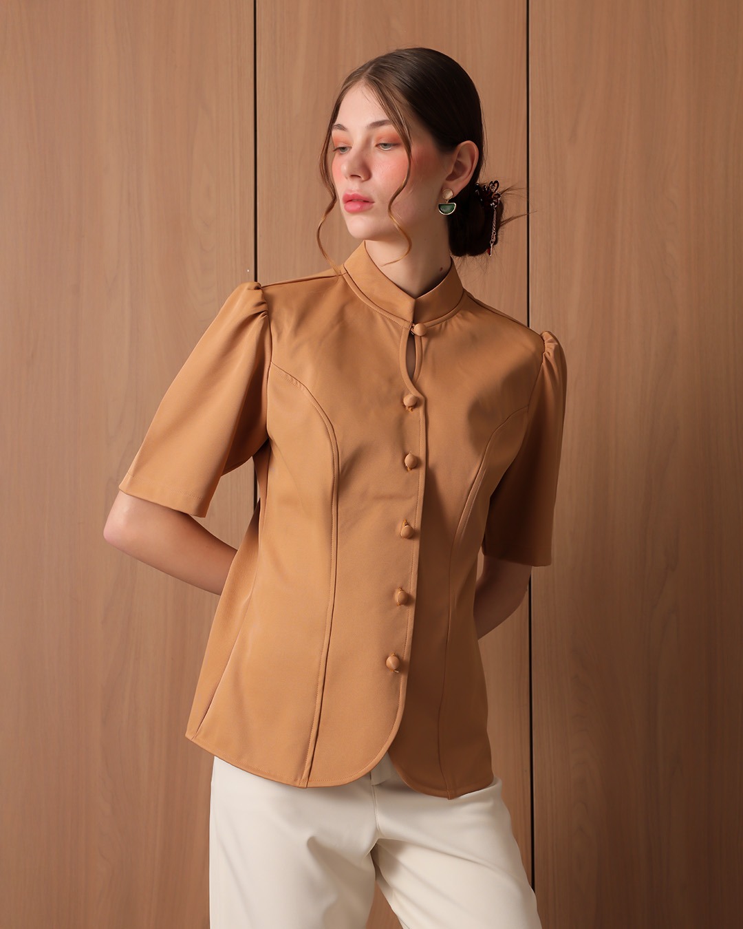 [Tutuloph] Cathy Blouse | Blouse Wanita Lengan Pendek Kancing Depan Minimalist | Atasan Imlek Elegan | CNY Edition | Normal Big Size